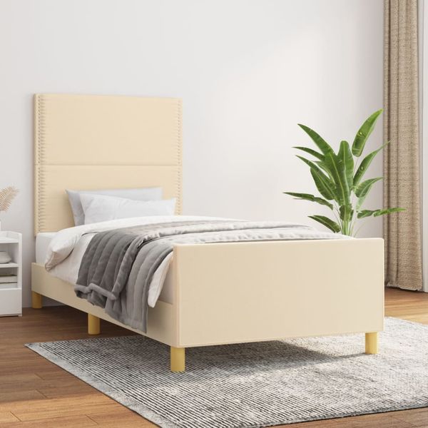 vidaXL Rám postele bez matraca krémová 90x200 cm Látka