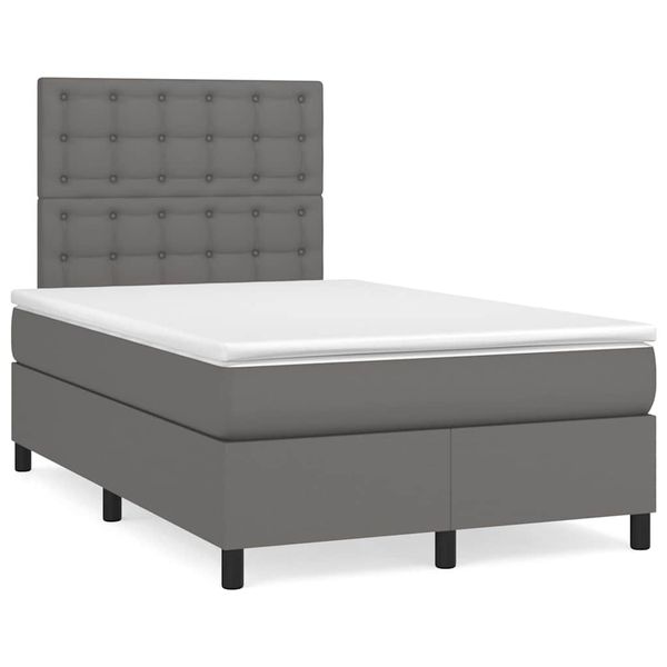 vidaXL Boxspring posteľ s matracom a LED, sivá 120x190 cm, umelá koža