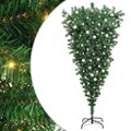 vidaXL Umelý prevrátený vianočný stromček s guľami Zelená 180 cm PVC