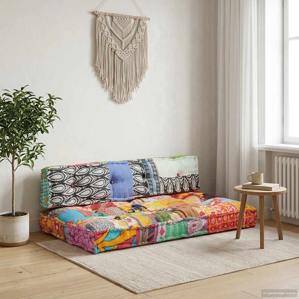 vidaXL Podložka na paletovú sedačku, farebná, látka, patchwork