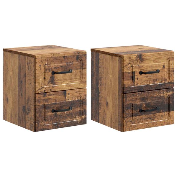 vidaXL Nástenná nočná skrinka 2 pcs Staré drevo 34,5 x 33 x 40 cm