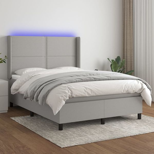 vidaXL Posteľ boxsping s matracom a LED bledosivá 140x190 cm látka