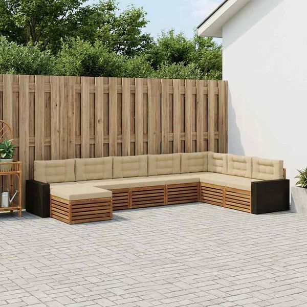 vidaXL Záhradná súprava gaučov s vankúšom 8 pcs Prírodná a béžová