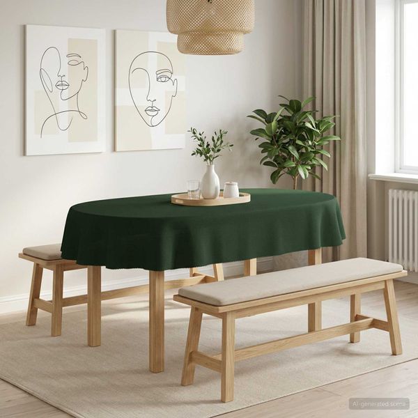 vidaXL Uterák na stôl Oválny Tmavozelená 130 x 180 cm
