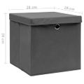 vidaXL Úložné boxy s vekom 4 ks, 28x28x28 cm, sivé