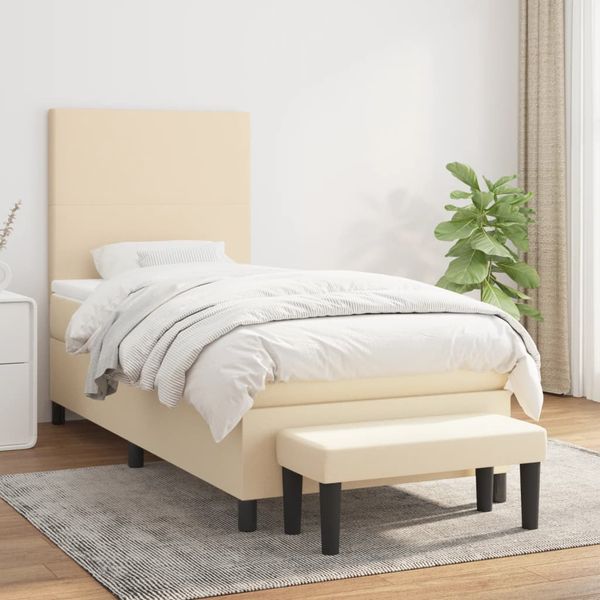 vidaXL Posteľný rám boxspring s matracom krémový 90x190 cm látka