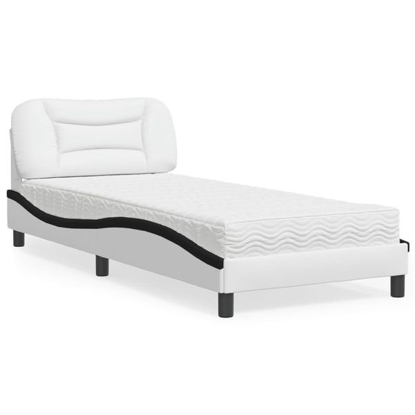 vidaXL Posteľ s matracom Hvar bielo-čierna 90x190 cm umelá koža
