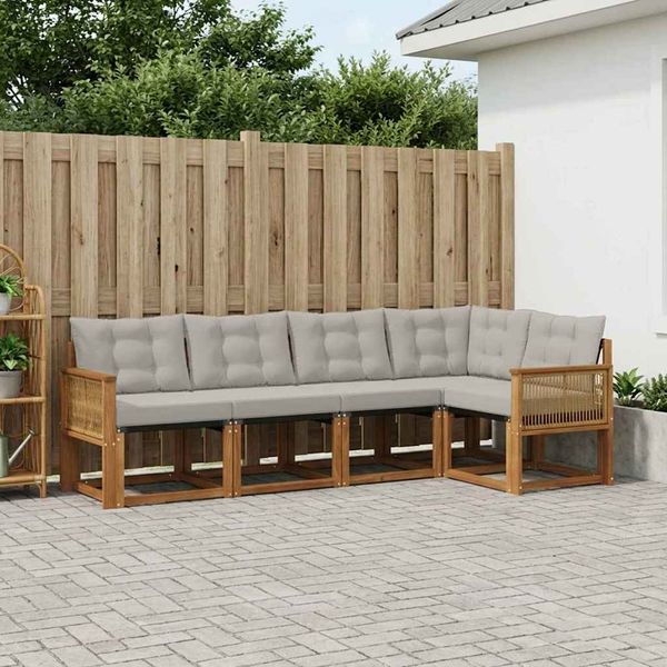 vidaXL Záhradná súprava gaučov s vankúšom 5 pcs Prírodná a svetlosivá