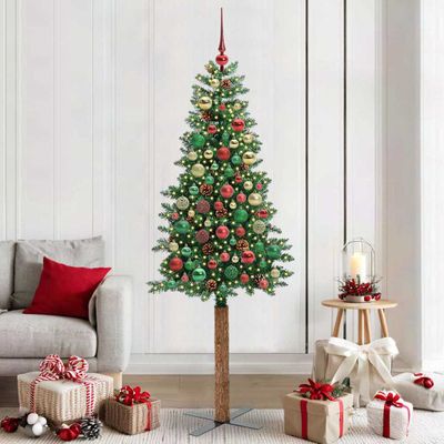 vidaXL Úzky vianočný stromček s 300 LED-i so stojanom Zelená 210 cm