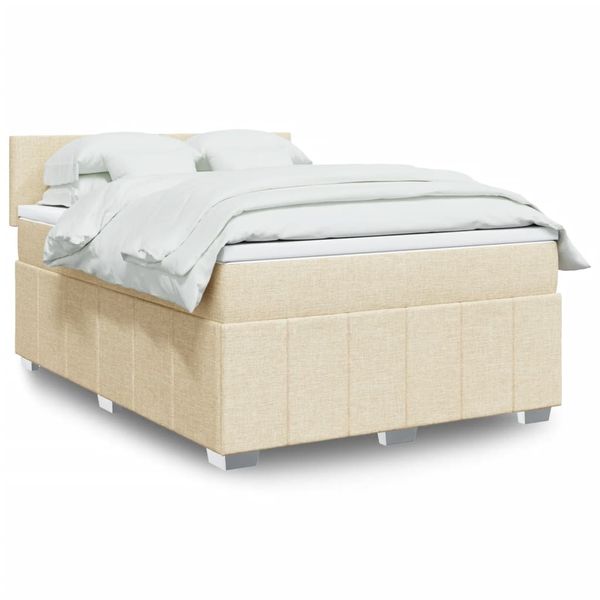vidaXL Posteľný rám boxspring s matracom krémový 140x200 cm látka
