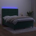 vidaXL Posteľný rám boxsping matrac a LED tmavozelený 140x200 cm zamat