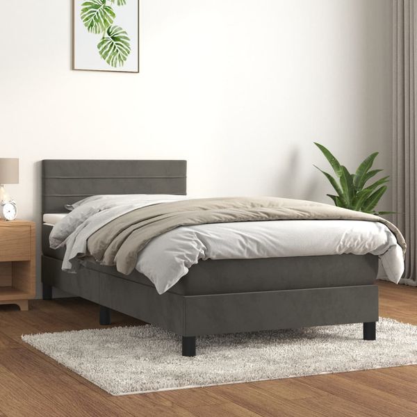 vidaXL Posteľný rám boxspring s matracom tmavosivý 90x190 cm zamat