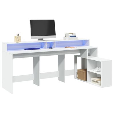 vidaXL Stôl s LED svetlami biely 200x104x91 cm kompozitné drevo