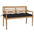 vidaXL Lavička Batavia s čiernou podložkou 120 cm tíkový masív