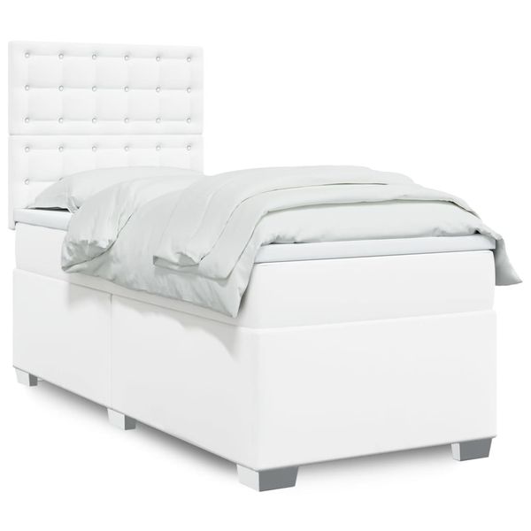 vidaXL Boxspring posteľ s matracom biela 90x200 cm umelá koža