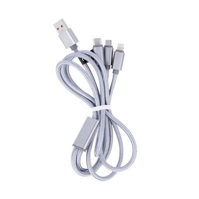 Maxlife 3in1 kábel USB - Lightning + USB-C + microUSB 1,0 m 2,1A sivý nylon