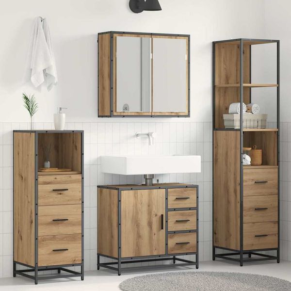 vidaXL Sada kúpeľňového nábytku 4 pcs Remeselný dub Kompozitné drevo