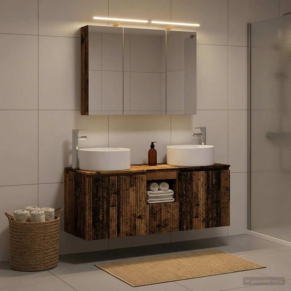 vidaXL Set kabinetov do kúpeľne 4 pcs Staré drevo 100 x 14,5 x 70 cm