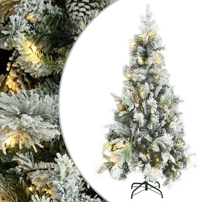 vidaXL Osvetlený vianočný stromček, zasnežený, šišky 225 cm, PVC a PE