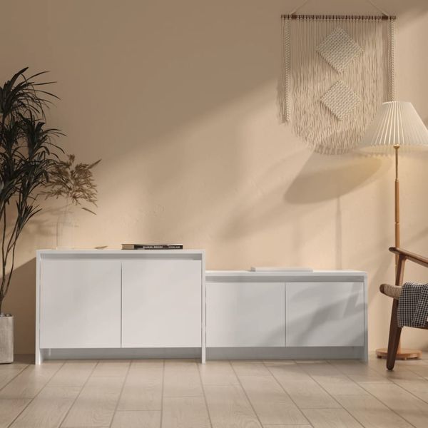 vidaXL TV skrinka, lesklá biela 146,5x35x50 cm, kompozitné drevo
