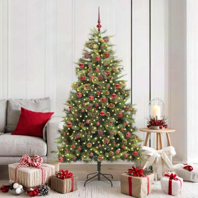vidaXL Umelý vianočný stromček s pniškami Zelená 180 cm PVC a PE a kov