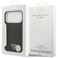 Guess Case Magsafe PU kožené puzdro s trojuholníkovým logom a strieborným kovovým rámom fotoaparátu pre iPhone 17 Pro Čierna