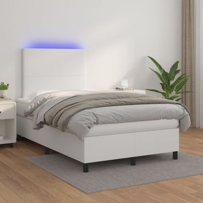 vidaXL Boxspring posteľ s matracom a LED biela 120x200 cm umelá koža