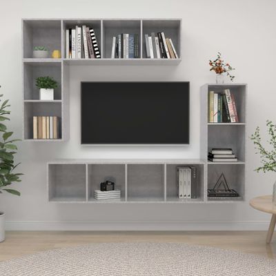 vidaXL 4-dielna súprava TV skriniek betónovosivá spracované drevo