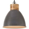 vidaXL Industriálna závesná lampa sivá železo a masívne drevo 46 cm E27
