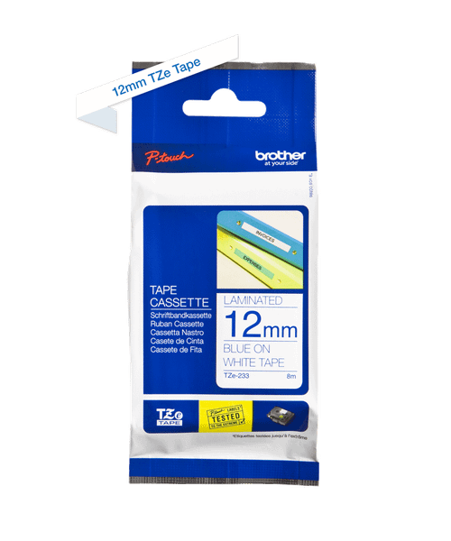 Brother - Originálna kazeta s páskou TZE-233, modrá na bielom, šírka 12mm