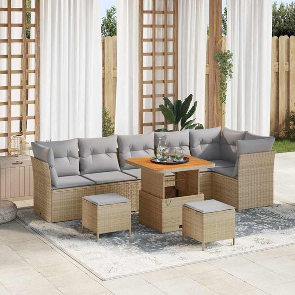 vidaXL Súprava záhradných pohoviek 9 pcs Béžová polyratan