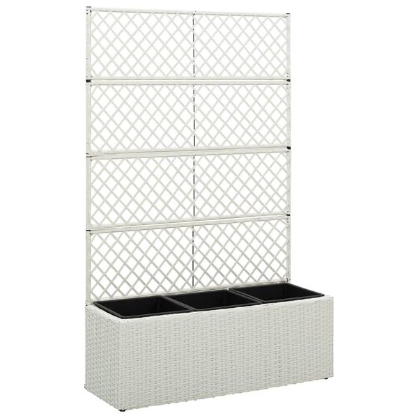 vidaXL Vyvýšený záhon s 3 kvetináčmi 83x30x130 cm polyratanový biely
