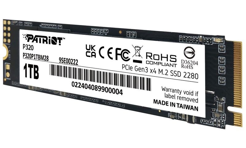 PATRIOT P320 1TB SSD / Interný / M.2 PCIe Gen3 x4 NVMe 1.3 / 2280 SSD disk, interný, 1TB, M.2 2280, PCIe Gen3 x4, NVMe 1.3
