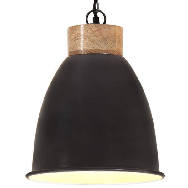 vidaXL Industriálna závesná lampa čierna železo a masívne drevo 23 cm E27