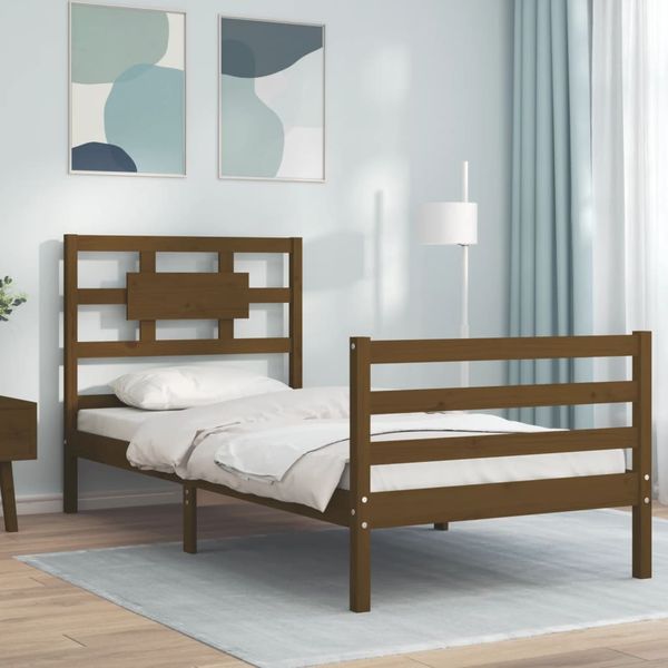 vidaXL Rám postele s čelom medovohnedý 100x200 cm masívne drevo