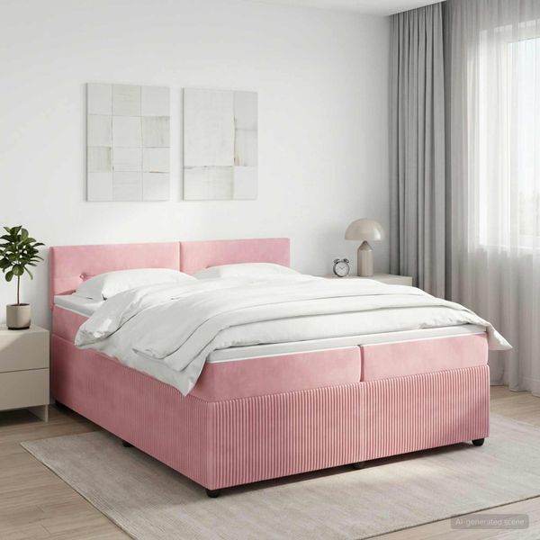 vidaXL Posteľ boxspring s matracom Ružová 200 x 200 cm Zamat