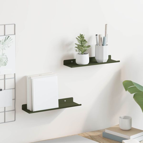 vidaXL Závesná polica 2 pcs Olivová zelená 30 x 9 x 2,5 cm Oceľ