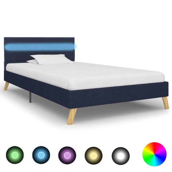 vidaXL Rám postele s LED svetlom modrý 100x200 cm látkový