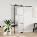 vidaXL Posuvné dvere s kovaním čierne 76x205 cm tvrdené sklo