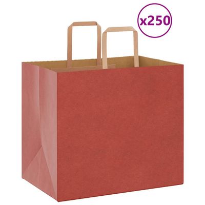 vidaXL Papierové tašky 250 ks s rúčkami, červené, 32x22x28 cm