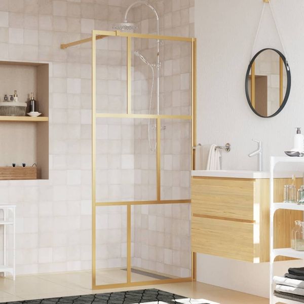 vidaXL Sprchová zástena s priehľadným ESG sklom, zlatá 90x195 cm