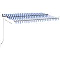 vidaXL Automatická markíza, LED a senzor vetra 450x350 cm, modrá/biela