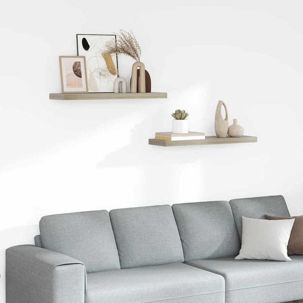 vidaXL Plávajúce nástenné police 2 ks, dubové 80x23,5x3,8 cm, MDF