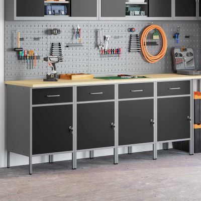 vidaXL Pracovná skrinka so zámkom 4 pcs Čierna a Šedá 200 x 55 x 85 cm
