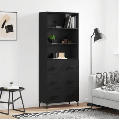 vidaXL Vysoká skrinka čierna 69,5x34x180 cm spracované drevo