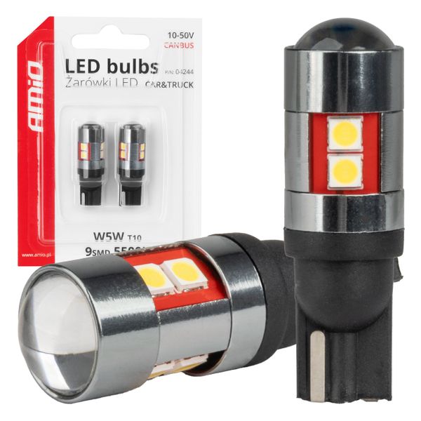 LED žiarovky CANBUS T10 W5W 9 SMD 3030 Biele 12V 24V 36V 48V AMiO-04244