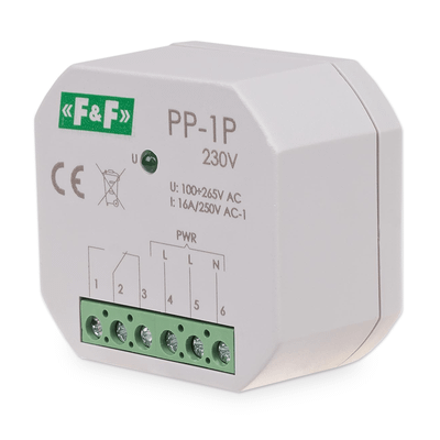 Relé elektromagnetické F&F PP-1P/230, 1× NO/NC, 230V, 16A, do krabice