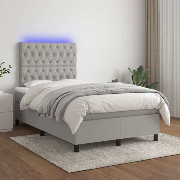 vidaXL Posteľ boxsping s matracom a LED bledosivá 120x200 cm látka