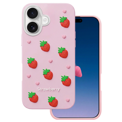 Puzdro Strawberry pre iPhone 16 6,1" ružové