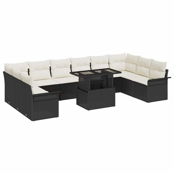 vidaXL Súprava záhradných pohoviek s vankúšom 11 pcs Čierna Poly Ratan